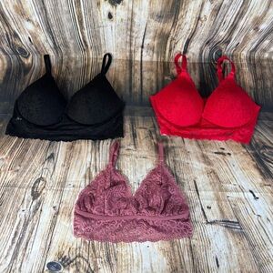 Victoria Secret Pink Bralette Lot Of 3 Size L Adrienne Vittadini Black Red Pink